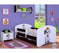 Happy Babies Lit enfant - Avec protection anti-chute - 140 x 70 cm - Pour chambre d'enfant - Avec tiroir et matelas - Lit simple pour enfant - Blanc - Police (marron/wengé, 160 x 80 cm)