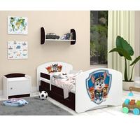 Happy Babies Lit enfant avec protection anti-chute pour chambre d'enfant, 160 x 80 cm, avec tiroir, matelas, lit simple, pour enfant, blanc et bleu, motif chien (wengé)