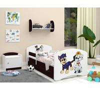 Happy Babies Lit enfant avec protection antichute garçon 140x70 Lit pour chambre d'enfant avec matelas à tiroir Lit individuel pour enfant bleu motif chien