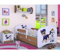 Happy Babies Lit enfant avec protection antichute garçon 140x70 Lit pour chambre d'enfant avec matelas à tiroir Lit individuel pour enfant bleu motif chien