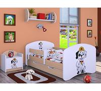 Happy Babies Lit enfant garçon - Avec protection anti-chute - 140 x 70 cm - Avec tiroir et matelas - Lit simple pour enfant - Blanc - Police (poire claire, 160 x 80 cm)