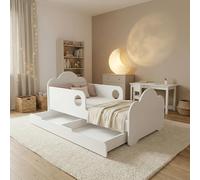 Happy Babies Lit pour enfant 144 x 82 cm avec tiroir, matelas et sommier à lattes flexibles, blanc, protection contre les chutes - Licorne, pour une fille, lit junior (n° 00)