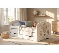 Happy Babies Lit pour enfant - 160 x 80 cm - Blanc - Motif ours et lapin avec arc-en-ciel - Kit complet avec matelas et tiroir (n° 461)