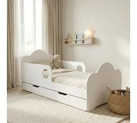 Happy Babies Lit pour enfant avec protection contre les chutes - 160 x 80 cm - Pour chambre d'enfant - Avec tiroir - Matelas - Blanc - Autocollant - Poisson (n° 00)