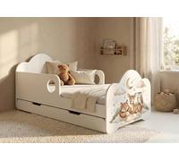 Happy Babies Lit pour enfant avec protection contre les chutes - 160 x 80 cm - Pour chambre d'enfant - Avec tiroir - Matelas - Blanc - Autocollant - Poisson (n° 432)
