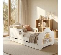 Happy Babies Lit pour enfant avec protection contre les chutes - 160 x 80 cm - Pour chambre d'enfant - Avec tiroir - Matelas - Blanc - Autocollant - Poisson (n° 419)