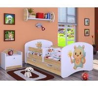 Happy Babies Sweet BUBU Lit d'enfant - Avec protection anti-chute - 140 x 70 cm - Avec tiroir et matelas - Lit simple pour enfant - Doré