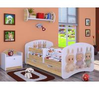 Happy Babies Sweet BUBU Lit d'enfant - Avec protection anti-chute - 140 x 70 cm - Avec tiroir et matelas - Lit simple pour enfant - Doré (n° 4)