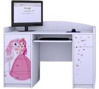 Happy Babies Table d'ordinateur avec support de clavier, table de bureau avec support de clavier, 5 tiroirs, 1 étagère, 125x89x60, blanc, motifs, autocollants au choix,