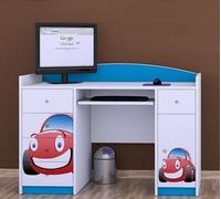Happy Babies Table d'ordinateur avec tablette clavier, table de bureau avec tablette clavier, 5 tiroirs, 1 tablette, 125x89x60, Motifs, autocollants au choix, enfants