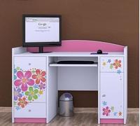 Happy Babies Table d'ordinateur avec tablette clavier, table de bureau avec tablette clavier, 5 tiroirs, 1 tablette, 125x89x60, Motifs, autocollants au choix, enfants