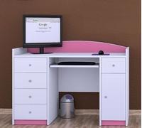 Happy Babies Table d'ordinateur avec tablette clavier, table de bureau avec tablette clavier, 5 tiroirs, 1 tablette, 125x89x60, Motifs, autocollants au choix, enfants