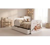 Happy Babies Wolke Lit pour enfant 144 x 76 cm Blanc | Kit complet avec matelas, tiroir et protection contre les chutes | Lit junior (n° 432)