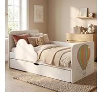 Happy Babies Wolke Lit pour enfant 144 x 76 cm Blanc | Kit complet avec matelas, tiroir et protection contre les chutes | Lit junior (n° 449)