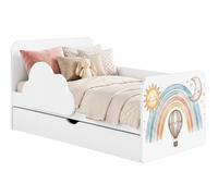 Happy Babies Wolke Lit pour enfant 144 x 76 cm Blanc | Kit complet avec matelas, tiroir et protection contre les chutes | Lit junior (n° 424)