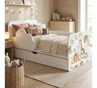 Happy Babies Wolke Lit pour enfant 144 x 76 cm Blanc | Kit complet avec matelas, tiroir et protection contre les chutes | Lit junior (n° 437)