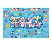 Happy Birthday Backdrop, Bannière Fête Thème Tropical Hawaïen Dessin Animé 150x100cm Décorations d'anniversaire Bleues et Roses Décor Mural pour Garçons Filles Baby Shower Fête Plage d'Été