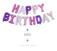 Happy Birthday Ballon Bannières Kit Rosa Violet- GREATRIL Filles Joyeux Anniversaire Guirlande pour Licorne Princesse Papillons Flamant Cheval Troll Baleine d'anniversaire Fête