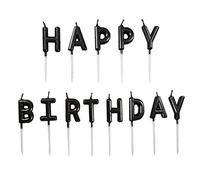Happy Birthday Bougie,Bougies de Joyeux Anniversaire Accessoires de Deco Bougie pour Décorations de Gâteau de Fête D'anniversaire,Noir