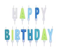 Happy Birthday Bougies Lettres, 13 Colorées Bougies Alphabet pour Gâteau avec Lettres Épaisses Cire Set Décoration Gâteau pour Décoration Fête d'Anniversaire & Célébration (Bleu Vert)