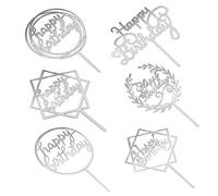 Happy Birthday Cake Topper Accessoires de Décoration,6 Style Topper de Gâteau Acrylique,Topper de Gâteau Glitter, Cupcake Topper Décorations de Gâteau Danniversaire pour Enfants et Adultes(Argent)