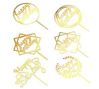 Happy Birthday Cake Topper Accessoires de Décoration,6 Style Topper de Gâteau Acrylique,Topper de Gâteau Glitter, Cupcake Topper Décorations de Gâteau Danniversaire pour Enfants et Adultes(Or)