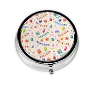 Happy Birthday : cette petite boîte à pilules ronde imprimée est un organisateur portable de pilules et de vitamines, parfait pour les poches, les sacs à main et les voyages.