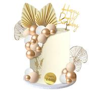 Happy Birthday Decoration Gateau Anniversaire, 30 Pièces Happy Birthday Cake Topper Feuilles de Palmier, Balle Gâteau Topper, Bohème Décoration de Gâteau pour Anniversaire Mariage Baby Shower Fête