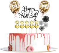 Happy Birthday Decoration Gateau Or Gold, 17 Pièces Deco Gateau Anniversaire, Decoration Gateau Anniversaire Paillettes, Cake Topper Happy Birthday pour Fête de D'anniversaire Fille Garçon
