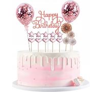 Happy Birthday Decoration Gateau Or Rose Gold, 17 Pièces Deco Gateau Anniversaire, Or Rose Decoration Gateau Anniversaire Paillettes, Cake Topper Happy Birthday pour Fête de D'anniversaire Fille