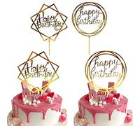 Happy Birthday Gateau Or, 20 Pcs Topper Gateau Joyeux Anniversaire, Paillettes Cupcake Toppers, Happy Birthday Decoration Gateau pour Anniversaire de garçon Fille Bébé, 105*110mm(D'or)