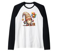 Happy Birthday GNOME for Women Girls Boys Colorful Balloons Manche Raglan
