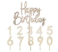 Happy Birthday Insert avec 10 Chiffres - Décoration de Gâteau en Bois Réutilisable - Décorations de Fête d'Anniversaire