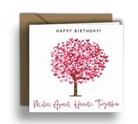 Happy Birthday! Miles Apart, Hearts Together - Heart Tree | Carte pliée carrée (15 x 15 cm) - Enveloppe kraft incluse - Intérieur vierge