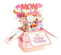 Happy Birthday Mom Pop up Cartes, Carte d'Anniversaire 3D pour Maman Ballons Colorés Feux Artifice Gâteau Cadeau avec Enveloppe Carte Vœux Créative Popup pour Femmes Belle-Mère Marraine