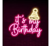 Happy Birthday Néon Led Panneau, Ceci Est Ma Fête D'anniversaire, Contrôlable Et Facile À Transporter Usb Connexion D'alimentation, Chambre À Coucher Salon Décoration Murale (Rose + Blanc Chaud)