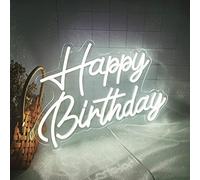 Happy Birthday neon sign réutilisable blanc LED Neon Night Light birthday party decor USB opération decor pour fond Party chambre à coucher mur décor 5V, 16.5 "* 11"