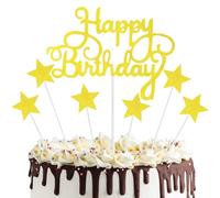 Happy Birthday Star Decoration Gateau, 35 Pièces Paillettes Cupcake Toppers, Décorations de Gâteau D'anniversaire en Doré, Décorer le Gâteau D'anniversaire pour Diverses Fêtes Anniversaire
