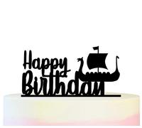 Happy Birthday Viking Ship Gâteau Toppers De Mariage Joyeux Anniversaire Acrylique Décor Gâteau Cake Cupcake Toppers pour Gâteau Partie Décoration 11 Pièces