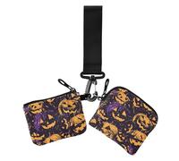 Happy Bluray Lot de 2 porte-monnaie avec fermeture éclair et porte-clés Motif citrouilles d'Halloween