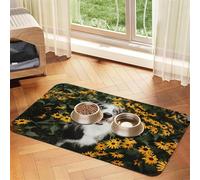 Happy Border Collie Dog Flowers,Waterproof Pet Feeding Mat,PU Leather Placemats for Cat Dog Water Bowl,Food Mats,30x45cm