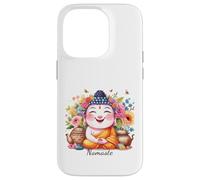 Happy Buddha Yoga Namaste avec thé et Fleurs Coque pour iPhone 14 Pro