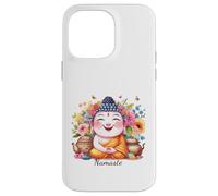 Happy Buddha Yoga Namaste avec thé et Fleurs Coque pour iPhone 14 Pro Max