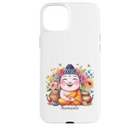 Happy Buddha Yoga Namaste avec thé et Fleurs Coque pour iPhone 15 Plus