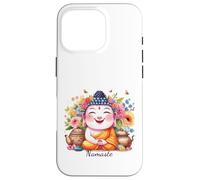 Happy Buddha Yoga Namaste avec thé et Fleurs Coque pour iPhone 16 Pro