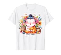 Happy Buddha Yoga Namaste avec thé et Fleurs T-Shirt