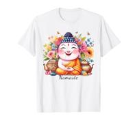 Happy Buddha Yoga Namaste avec thé et Fleurs T-Shirt Graphique avec Valeur