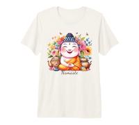 Happy Buddha Yoga Namaste avec thé et Fleurs T-Shirt Haut de Gamme