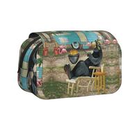 Happy Camper Trousse à crayons double couche rabattable de grande capacité pour 50 stylos, support de papeterie en polyester durable pour l'école, les voyages artistiques (imprimé intégral)