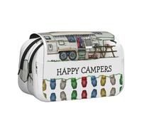 Happy Camper Trousse à crayons double couche rabattable de grande capacité pour 50 stylos, support de papeterie en polyester durable pour l'école, les voyages artistiques (imprimé intégral)
